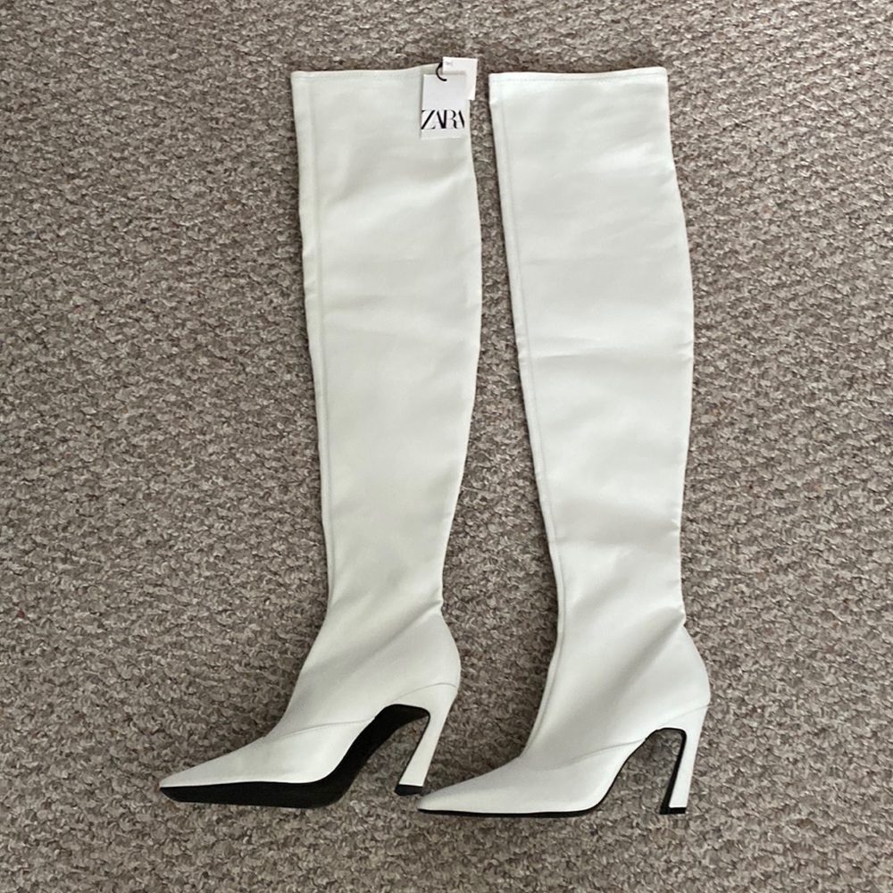 NWT Zara Thigh High White Boots Size 8